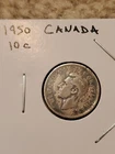 1950 Canada 10 Cents 80% Silver Coin