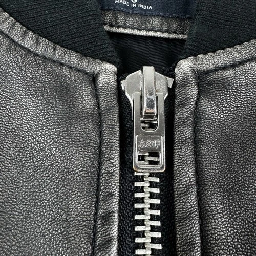 Abercrombie & Fitch Jacket Mens Small Relaxed Vegan Leather Bomber Grey Full Zip image 4