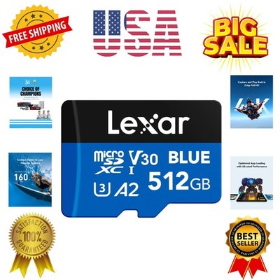 512GB Blue Micro SD Card Up to 160MB/s, microSDXC UHS-I Memory Card with SD A...