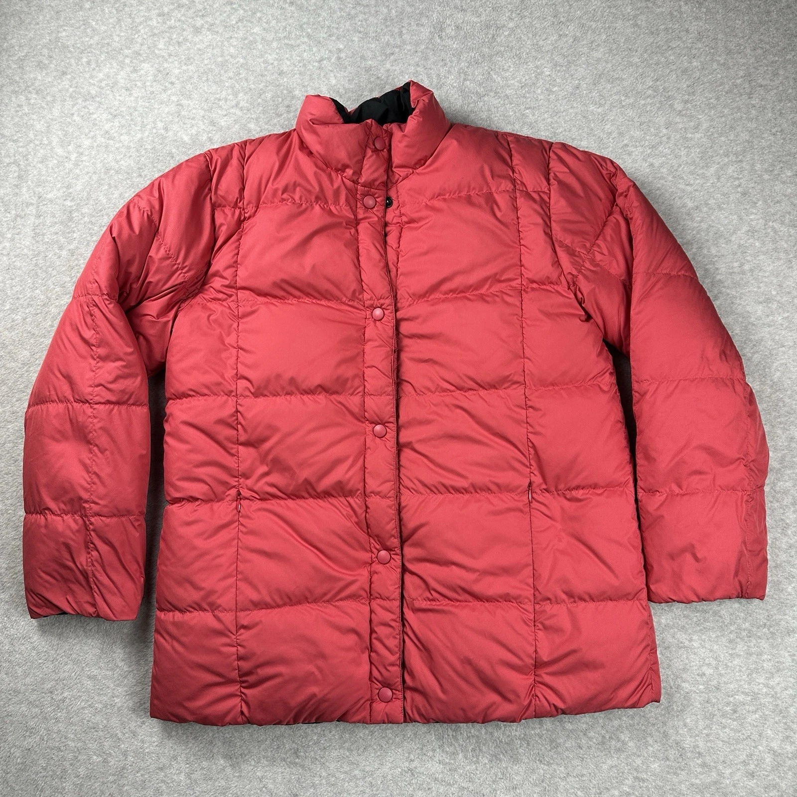 Lands End Goose Down Womens Jacket Small Reversible Black Pink Packable Ski Snow