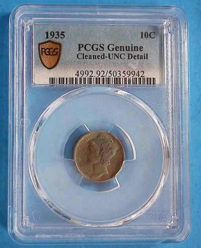 1935 10C Mercury Dime PCGS Genuine Cleaned-UNC Detail