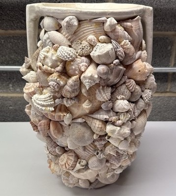 VTG Seashell Coral Vase Handmade Folk Art Beach Decor Memory Collage 14  Vase