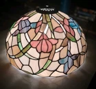 Vintage Stained Glass Floral Lamp Shade 16.5" Diameter x 9" Tall