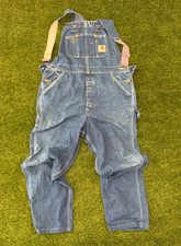Vintage Carhartt Made in USA Men's Blue Denim Overalls Faded Coveralls