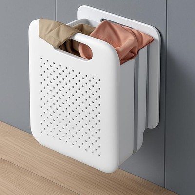 Collapsible Laundry Basket, Space-Saving Wall-Mounted Hamper, Detachable Hanging
