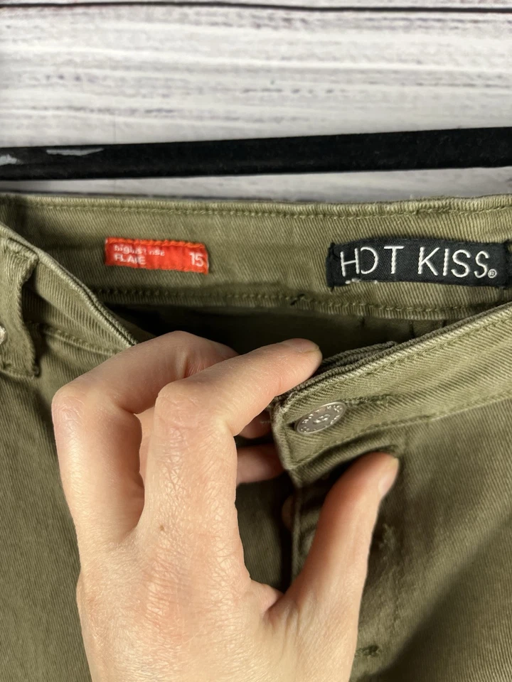 Hot Kiss High Rise Flare Jean Leg Size 15 Zip Bottom Fly Raw Hem 5 Pocket Leg - Image 3 of 4