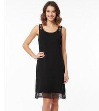 Nicole Miller Black Cutout Straps Polkat Dot Peekaboo Hem Shift Dress Size 4