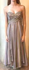 Jovani Strapless Beaded Empire Chiffon Evening Prom Dress Gown – Taupe/Lilac – 6
