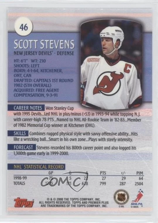 1999-00 Topps Premier Plus Scott Stevens #46 HOF - Image 2 of 2