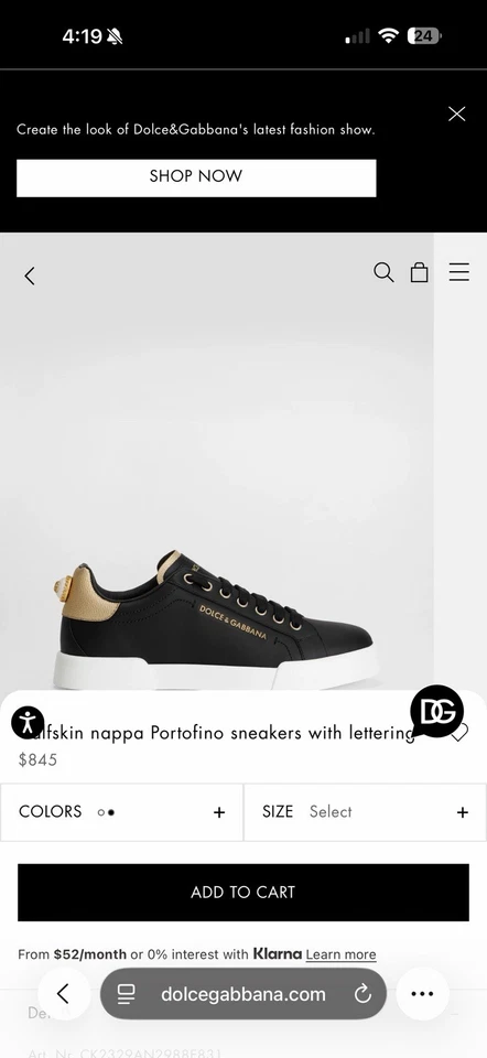 Dolce & Gabbana Women’s Portofino Sneakers Black Gold Leather EU 41 US 10 - Image 2 of 4