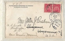 1910 Gen. John Pershing, Zamboanga, PI to Cheyenne, WY fwd Washington DC (52892)