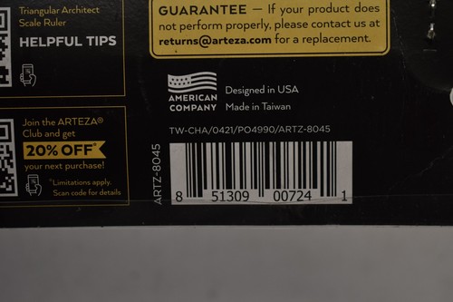 Arteza 12" Triangular Architect Scale Aluminum Color Coded Grooves Imperial - Picture 6 of 7