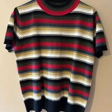 Vintage 90s Allison Lane Striped Mock Turtleneck Sweater Unisex L Acrylic