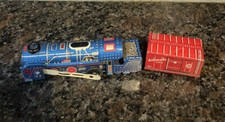 Tin Toy Train Engine Blue  Silver  Small Red Train Car Automatic Line
