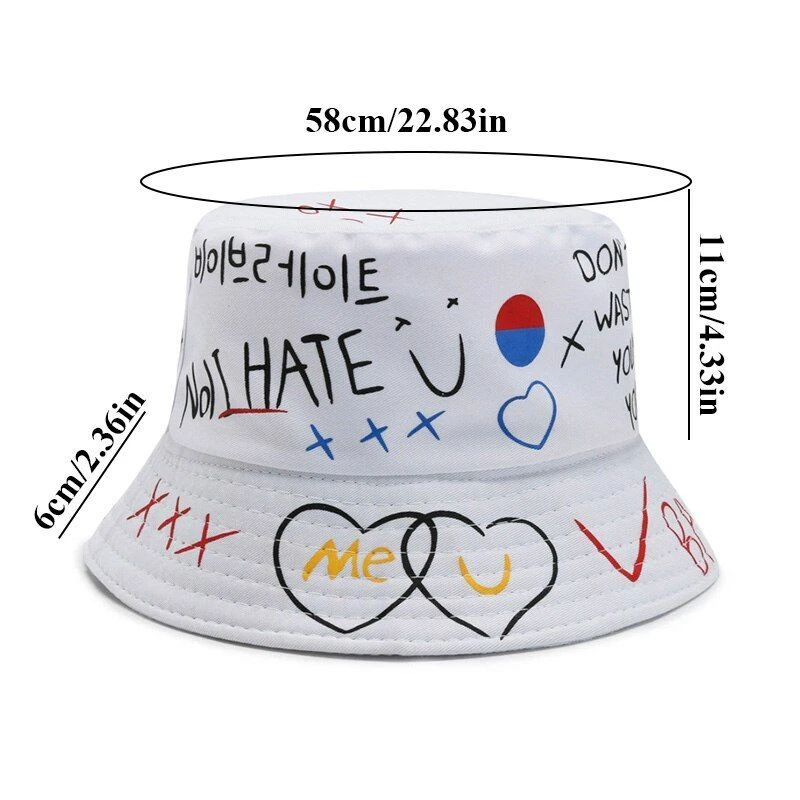 Gorra de pescador con letras de graffiti - Sombrero de cubo de protector solar de verano Prendas para la cabeza de moda 1p Foto 4 de 4