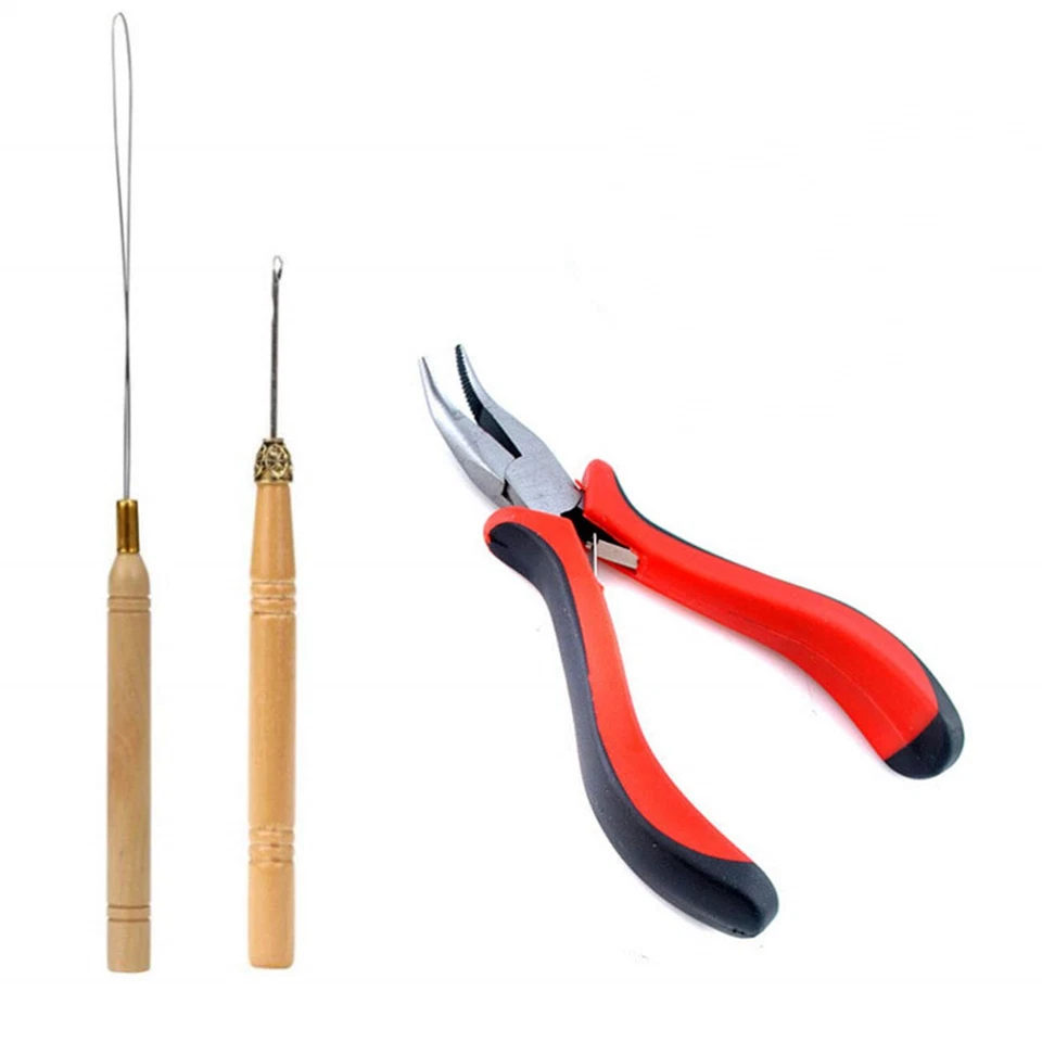 Hair Extension Pliers Wooden Micro Ring Loop Pulling Hook Bead Device Tool Kits - Image 2 of 4