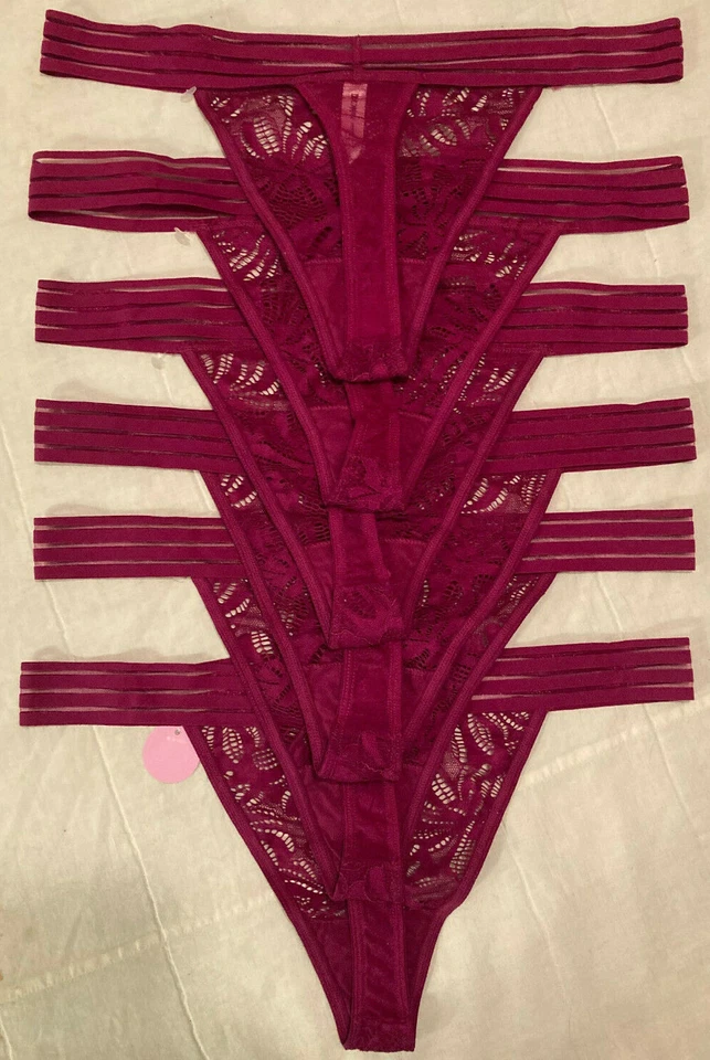 Ambrielle Mujer Nuevo Color Vino Lote De 6 L Grande (7) Tanga Tanga De Tiro Bajo Encaje Bragas Foto 2 de 4