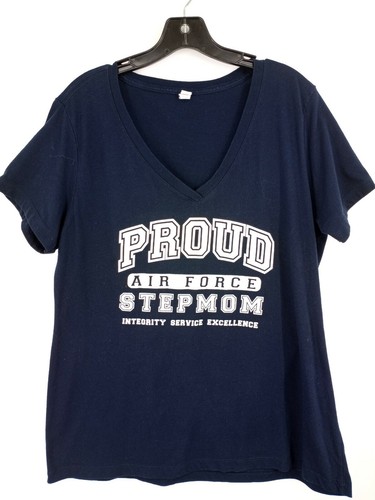 Ideal by Next Level Navy Blue Proud Air Force Stepmom V-Neck T-Shirt Top Sz XXL