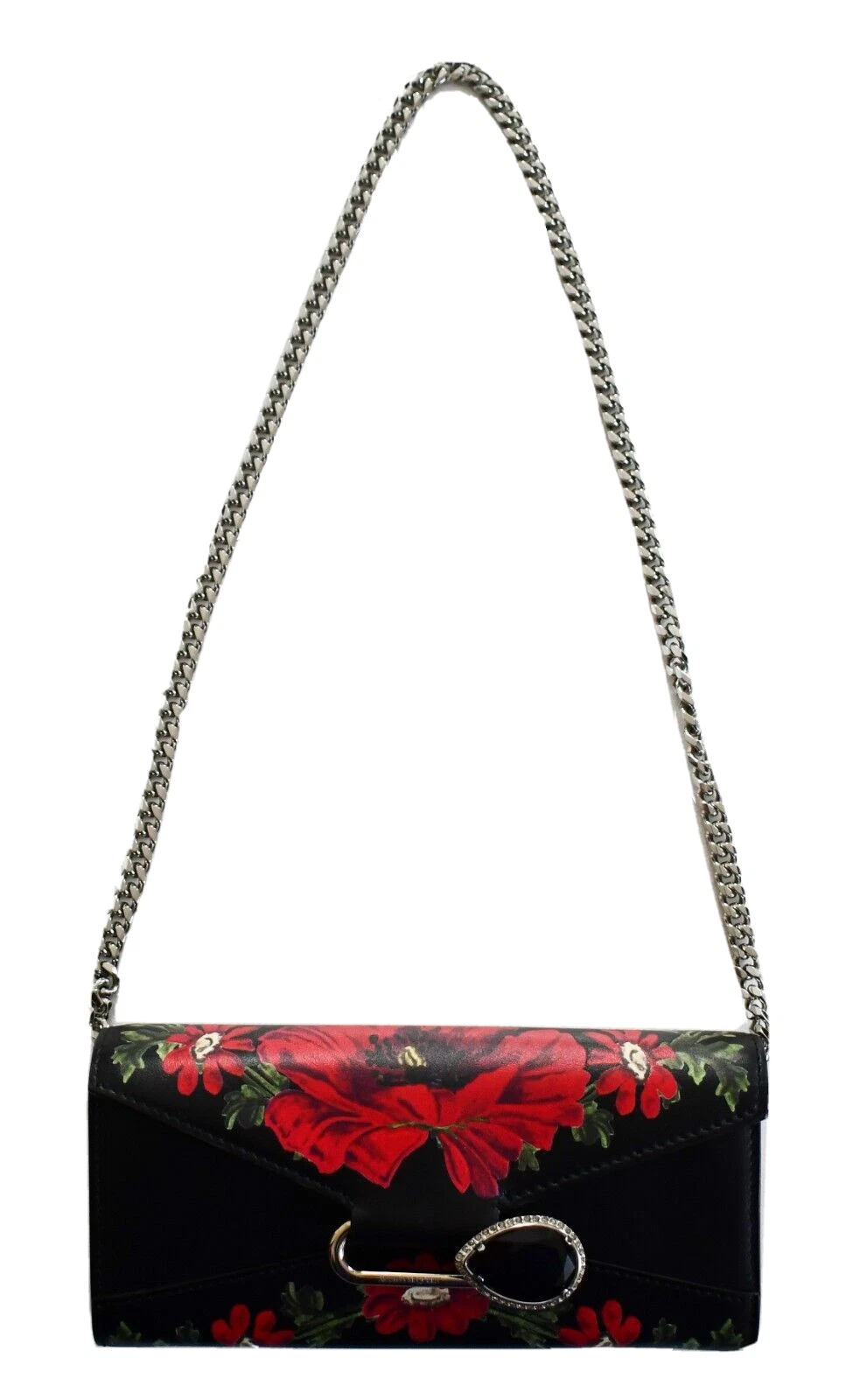 ?️ Autentico portafoglio pochette ALEXANDER MCQUEEN FLOREALE PELLE SPILLA CATENA