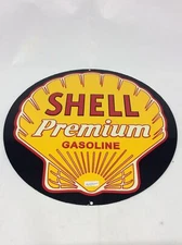 Shell Oil & Gas Shell Premium Gasoline 12” Round Vintage Sign