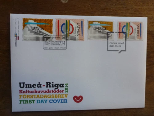 SWEDEN 2014 JOINT ISSUE LATVIA SET 4 STAMPS FDC FIRST DAY COVER