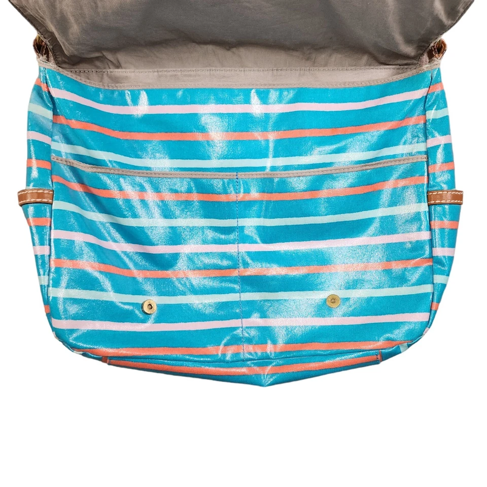 Retro Fossil  Messenger Bag Multicolor Stripe Print Canvas Oil Cloth Large Bag - Image 4 of 4