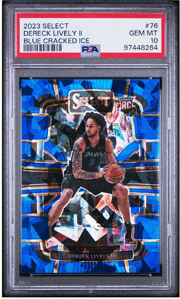 DERECK LIVELY II 2023-24 Select #76 BLUE CRACKED ICE Prizm Rookie RC PSA 10 Mavs