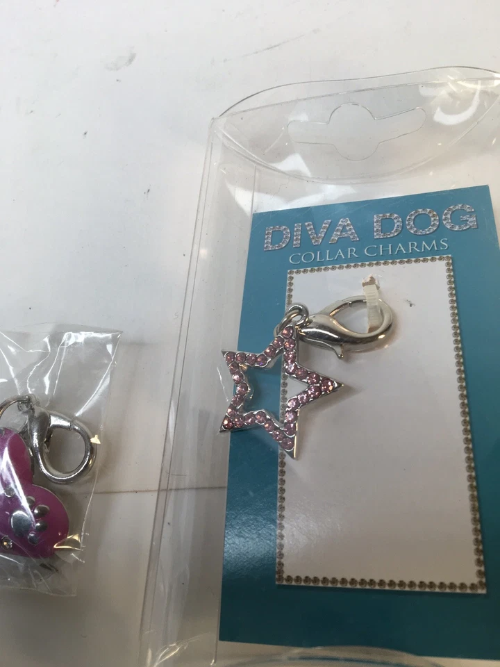 Lot Of 3 Diva Dog  Dog Collar Charms New Rhinestone Star BFF Pink Heart Enamel - Image 4 of 4