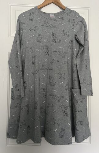 Hanna Andersson Swing Dress Dogs Gray Pockets Size 160/14-16 Girls - Picture 1 of 6