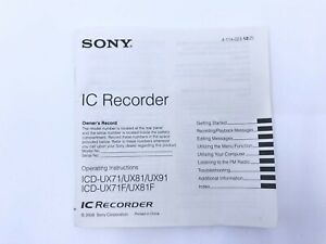 Sony IC Recorder ICD-UX71/UX81/UX91 ICD-UX71F/UX81F Owners Manual A6 | eBay