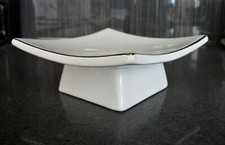 Ceramic Toothbrush Holder And Soap Dish White Gold Trim Bathroom Set