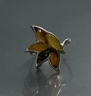 Vintage Sterling Silver 925 Size 9 Ring With Multicolored Baltic Amber Signed✨