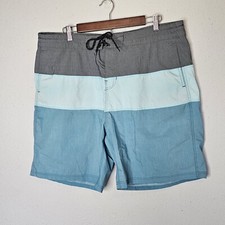 Burnside Mens Swim Trunks Board Shorts Pockets Blue Gray Size 38