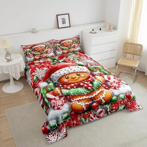  Lindos juegos de edredón de ropa de cama de hombre de pan de jengibre, dibujos animados rey amarillo rojo verde Foto 4 de 4