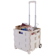 Foldable Rolling Crate Cart with Handle Wheeled for Grocery Storage White