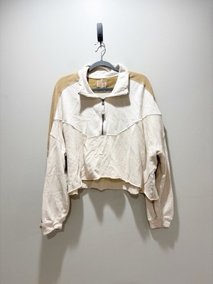 FP Movement Split Second Half Zip Pullover Cream & Tan Sweatshirt Relaxed Size M