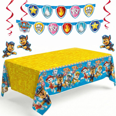 Paw Patrol Tablecloth and Paw Patrol Birthday Banner with Swirls | Birthday Deco