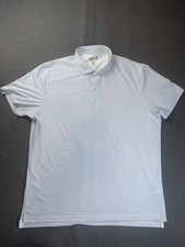 Johnnie-O Men XL White Blue Gray Striped Golf Polo Performance Shirt UPF 50