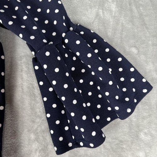 Green Envelope Blouse Women Large Navy Blue Polka Dot 3/4 Ruffle Sleeve Whimsy - Bild 4 von 10