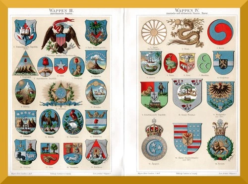 Coat of Arms American, Asian, African States + Litho/Graphic from 1895+