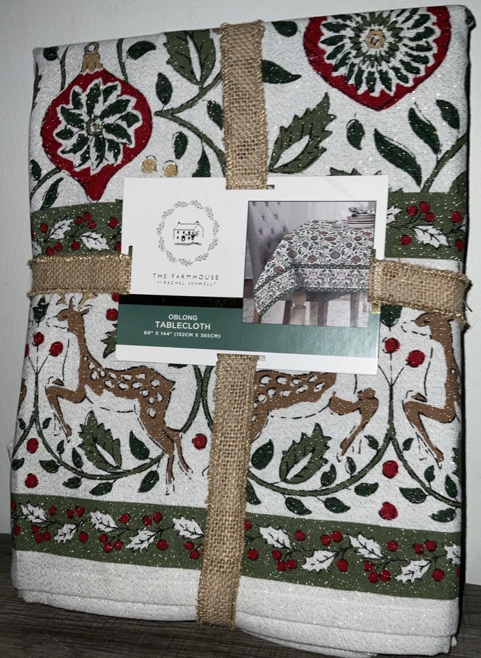 THE FARMHOUSE RACHEL ASHWELL WEIHNACHTEN BAUMWOLLMISCHUNG LÄNGLICHE TISCHDECKE 60x144 Neu mit Etikett