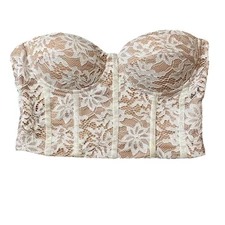 Vera & Lucy Molded Underwire Midi Bustier Strapless Tan And White Lace Corset S