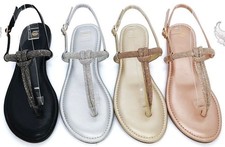 Rhinestone Thong Flat Sandals Women Buckle Strap Multi-Color Summer Casual