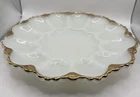VINTAGE ANCHOR HOCKING White Milk Glass Gold Trim Deviled Egg / Oyster Plate