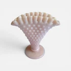 Vintage Fenton Pastel Pink Hobnail Milk Glass  Mini Fan Trumpet Vase Ruffle