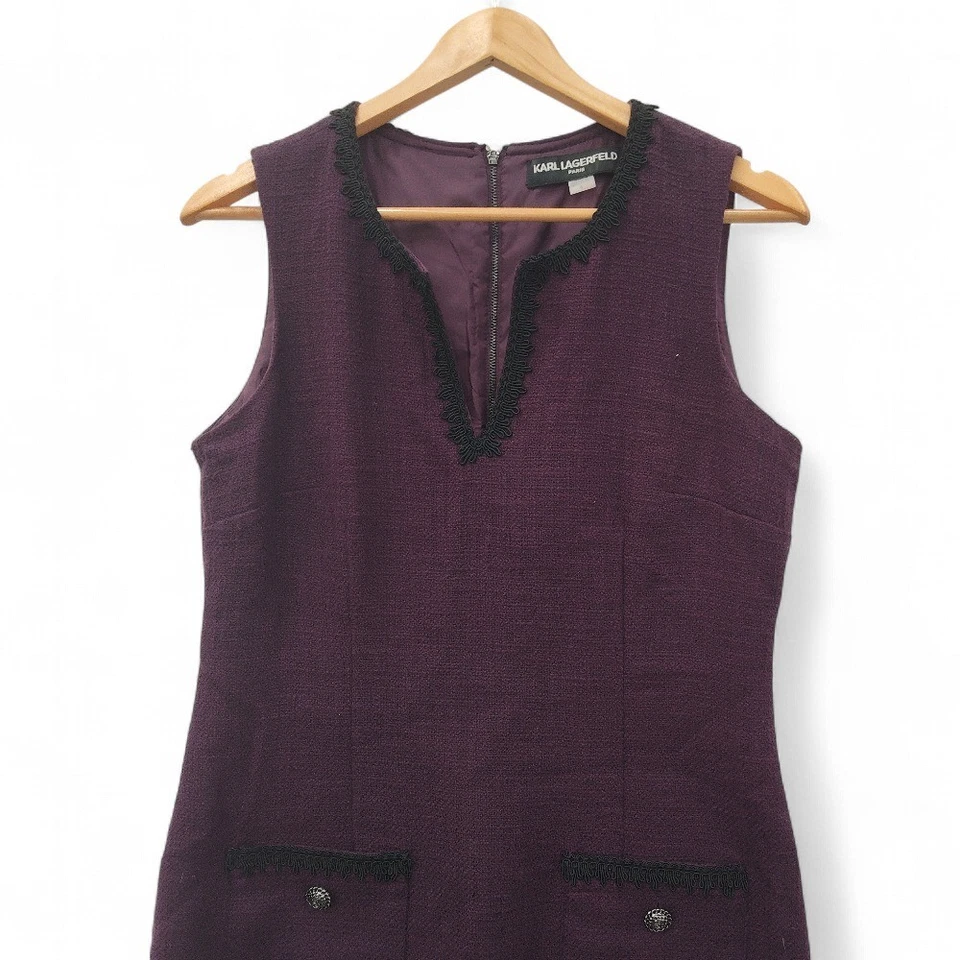 Karl Lagerfeld Dress UK 8 Purple Sleeveless Designer 60's Shift Style - Preloved - Image 4 of 4