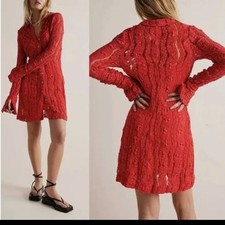 Free People Vibrant Red Long Sleeve Dress small