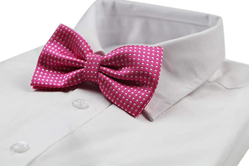 Mens Pink Plain Coloured Bow Tie With White Polka Dots - Picture 1 of 4