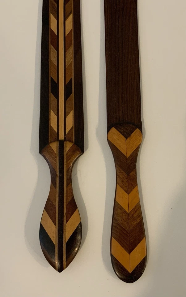 Antique Inlaid Parquetry Specimen Wood Letter Opener / Page Turner X 2 - Image 2 of 4