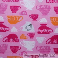 BonEful Fabric FQ Cotton Flannel Pink Sweet Tea Cozy Cup Coffee Java Dot Heart L
